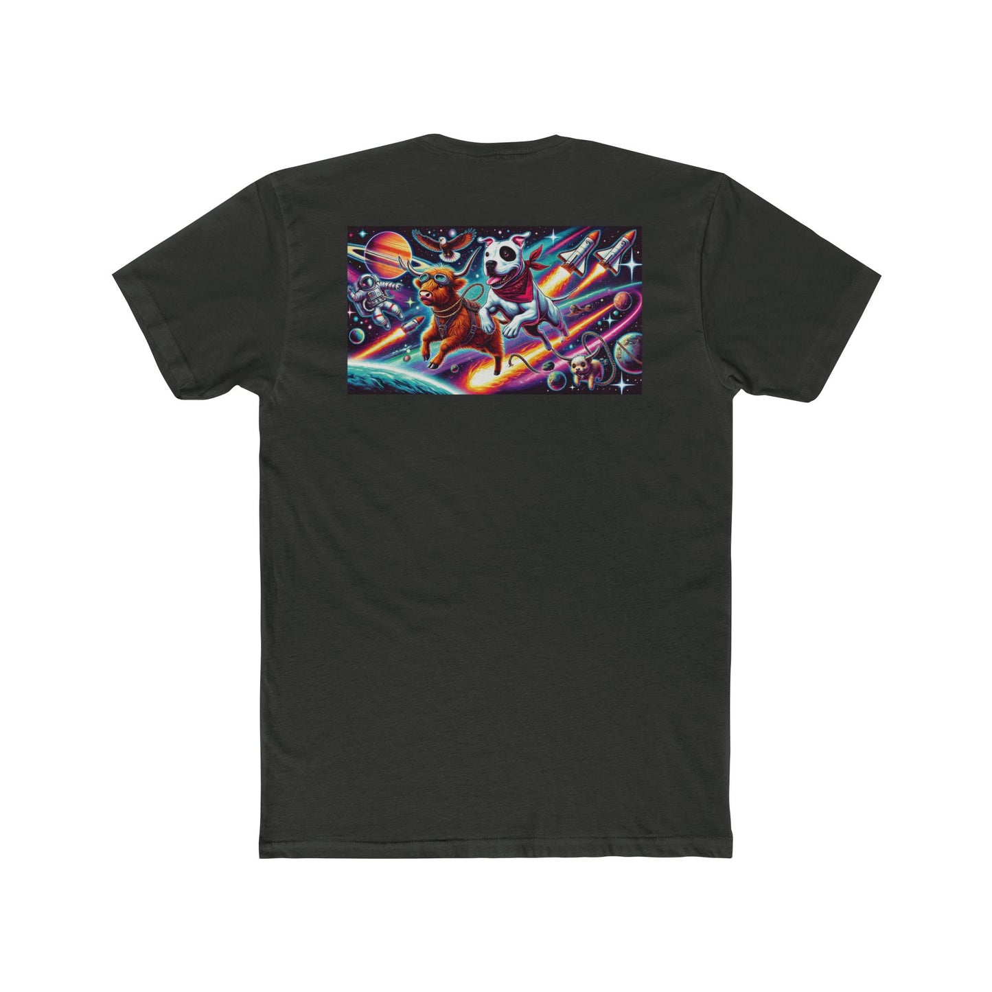 Chill Cosmic Adventure Cotton Crew Tee - Bear and Saturn Design