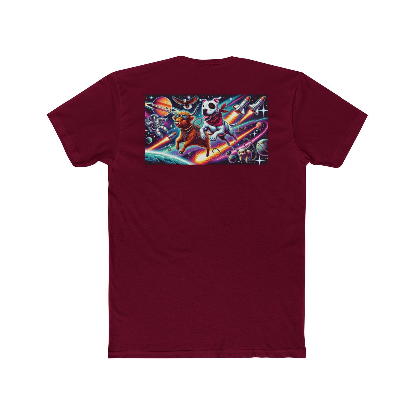 Chill Cosmic Adventure Cotton Crew Tee - Bear and Saturn Design