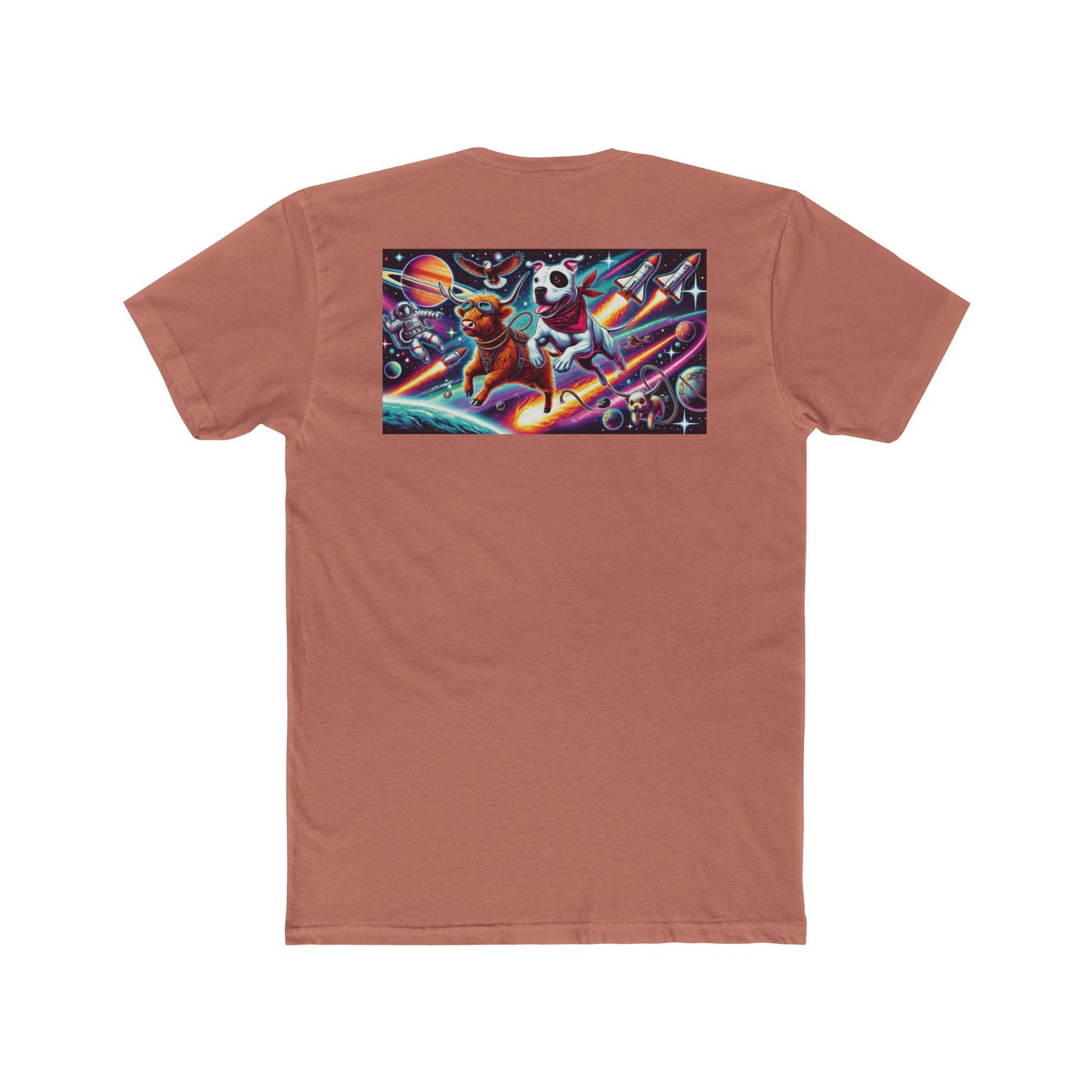 Chill Cosmic Adventure Cotton Crew Tee - Bear and Saturn Design