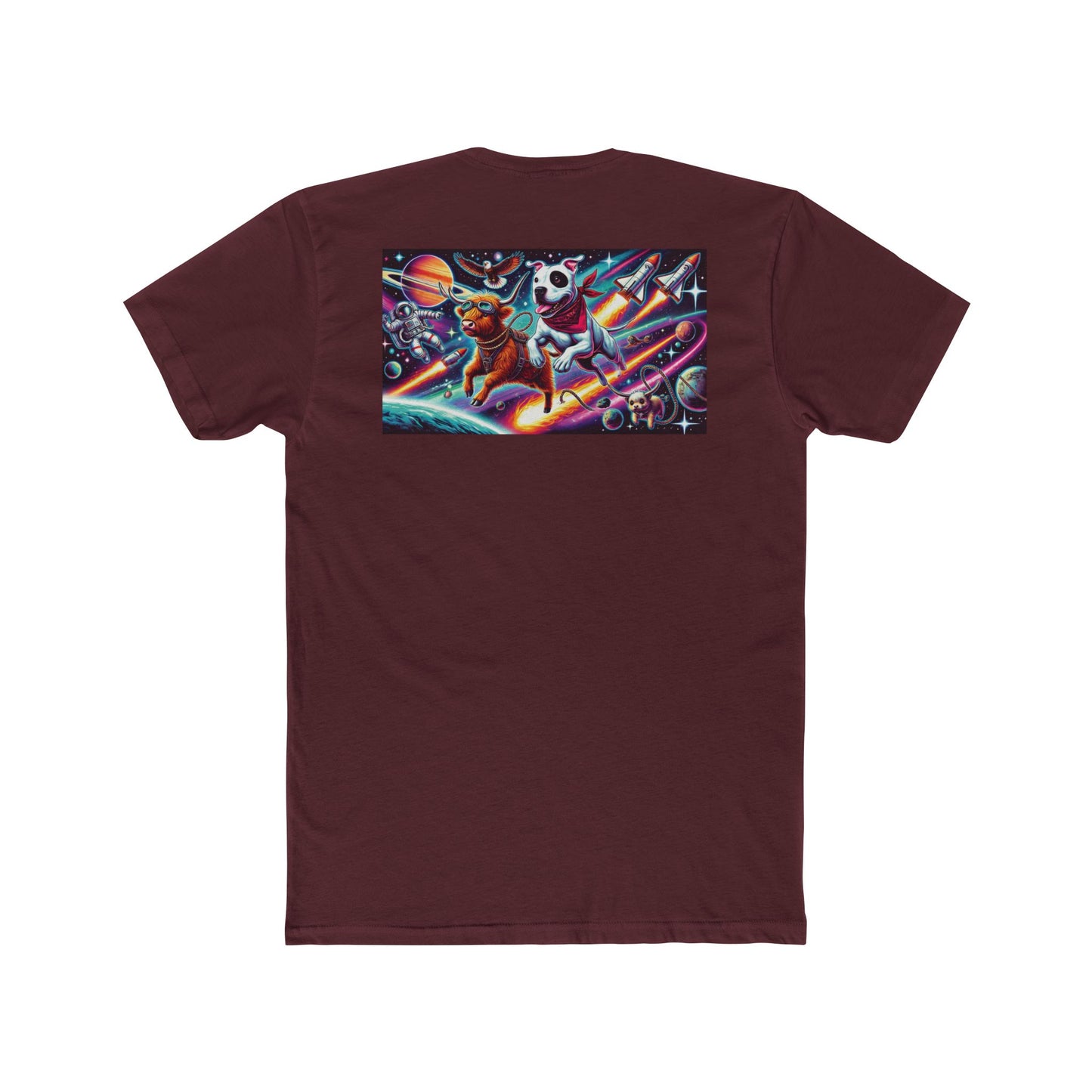 Chill Cosmic Adventure Cotton Crew Tee - Bear and Saturn Design