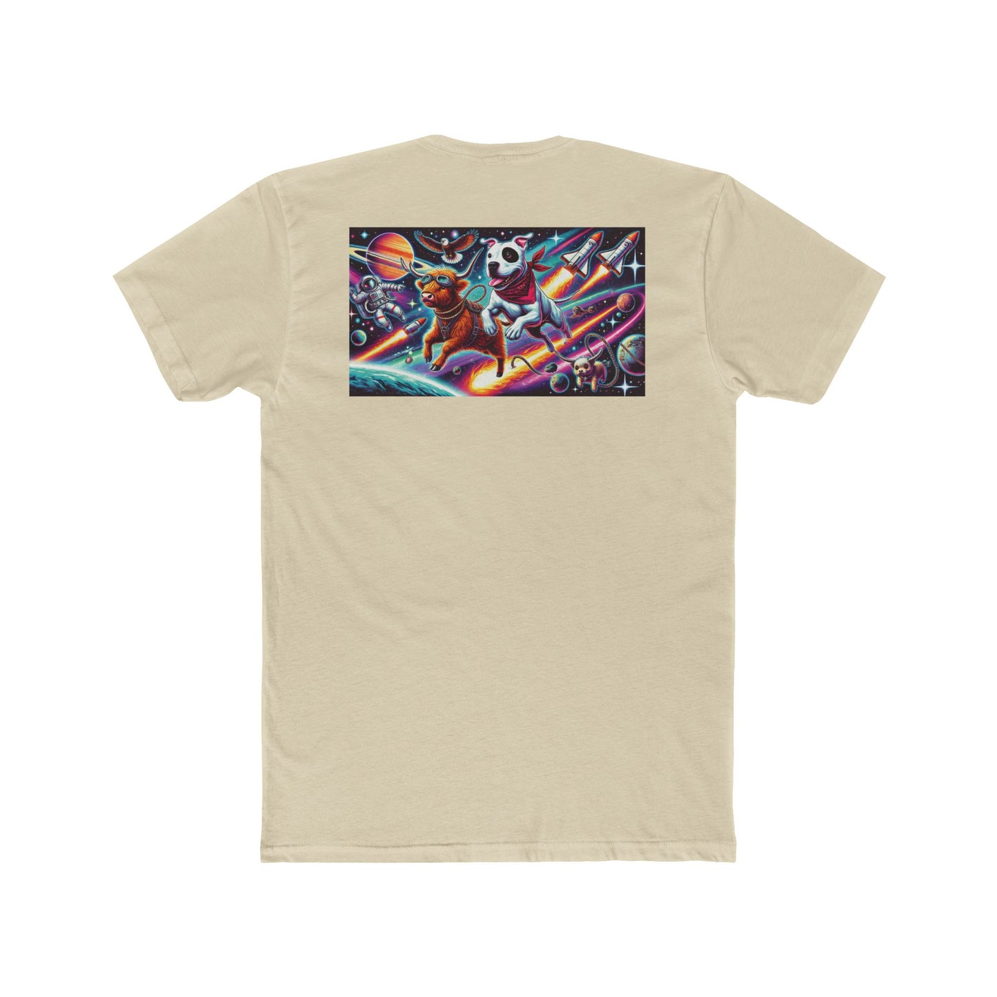 Chill Cosmic Adventure Cotton Crew Tee - Bear and Saturn Design