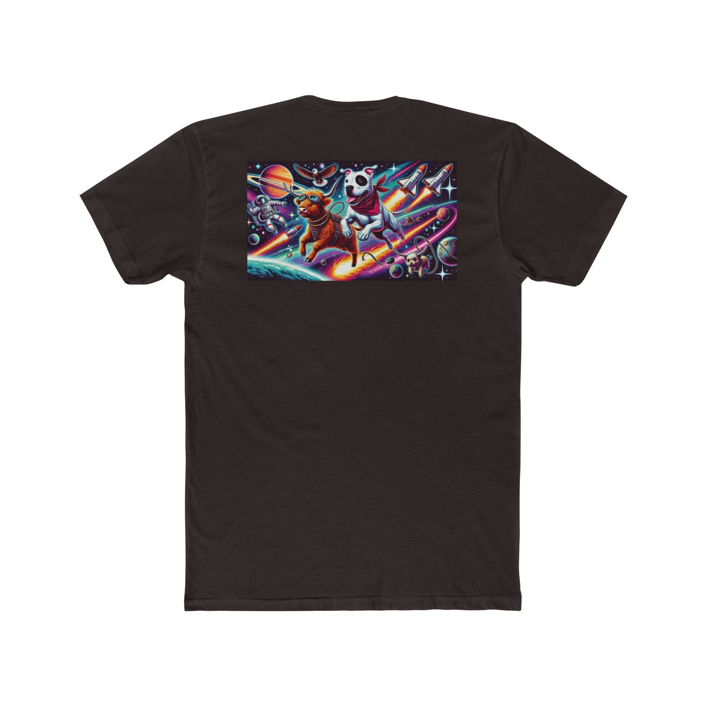 Chill Cosmic Adventure Cotton Crew Tee - Bear and Saturn Design
