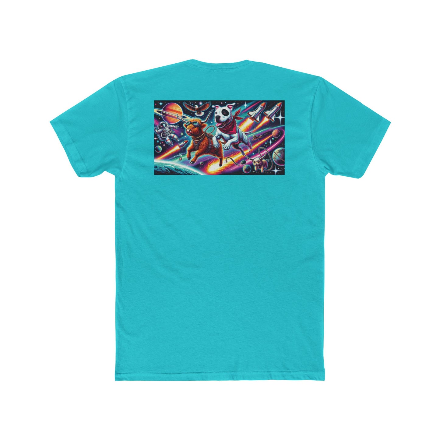 Chill Cosmic Adventure Cotton Crew Tee - Bear and Saturn Design