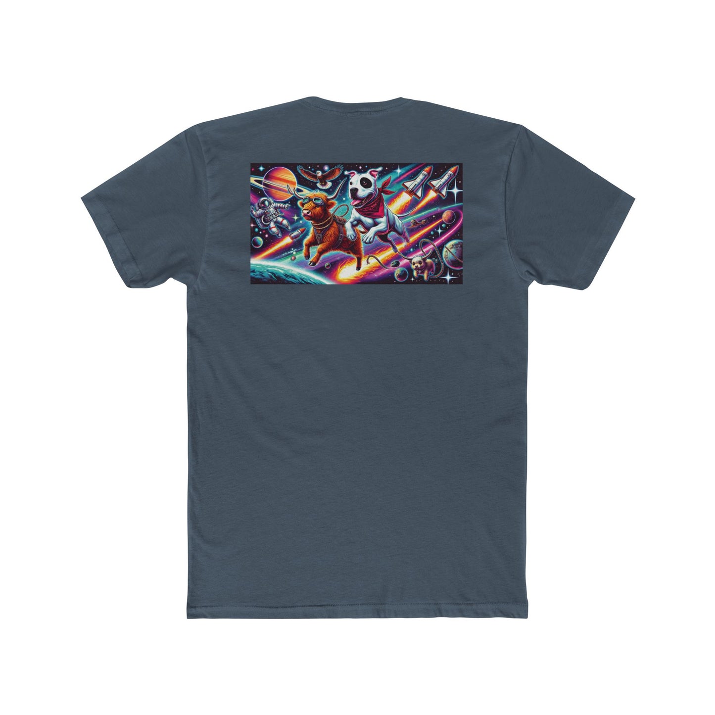 Chill Cosmic Adventure Cotton Crew Tee - Bear and Saturn Design