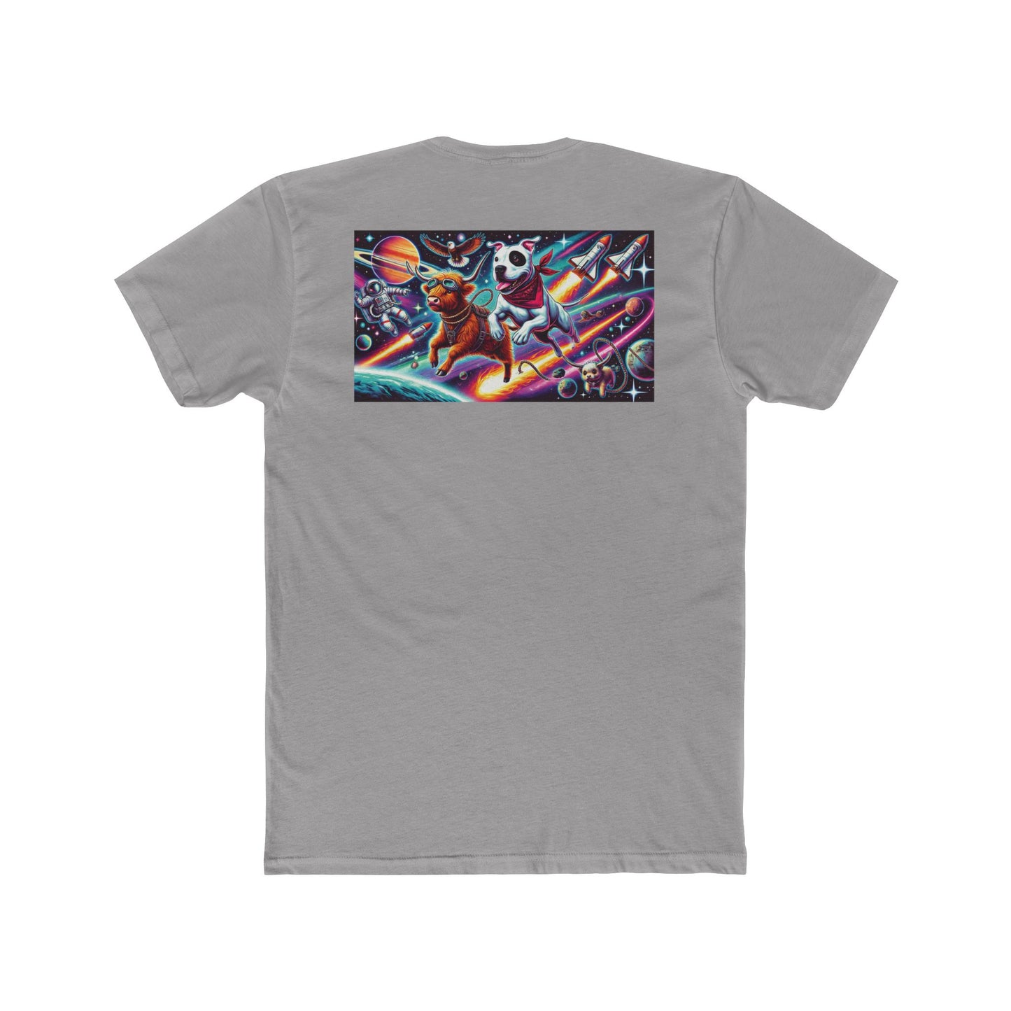 Chill Cosmic Adventure Cotton Crew Tee - Bear and Saturn Design
