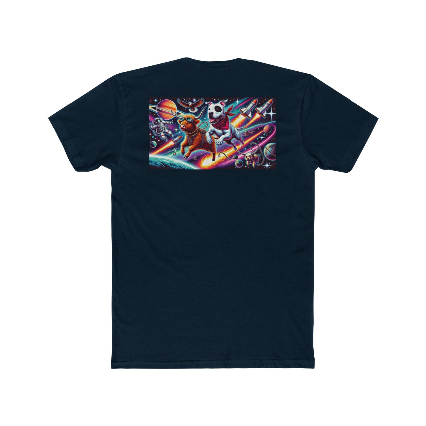 Chill Cosmic Adventure Cotton Crew Tee - Bear and Saturn Design