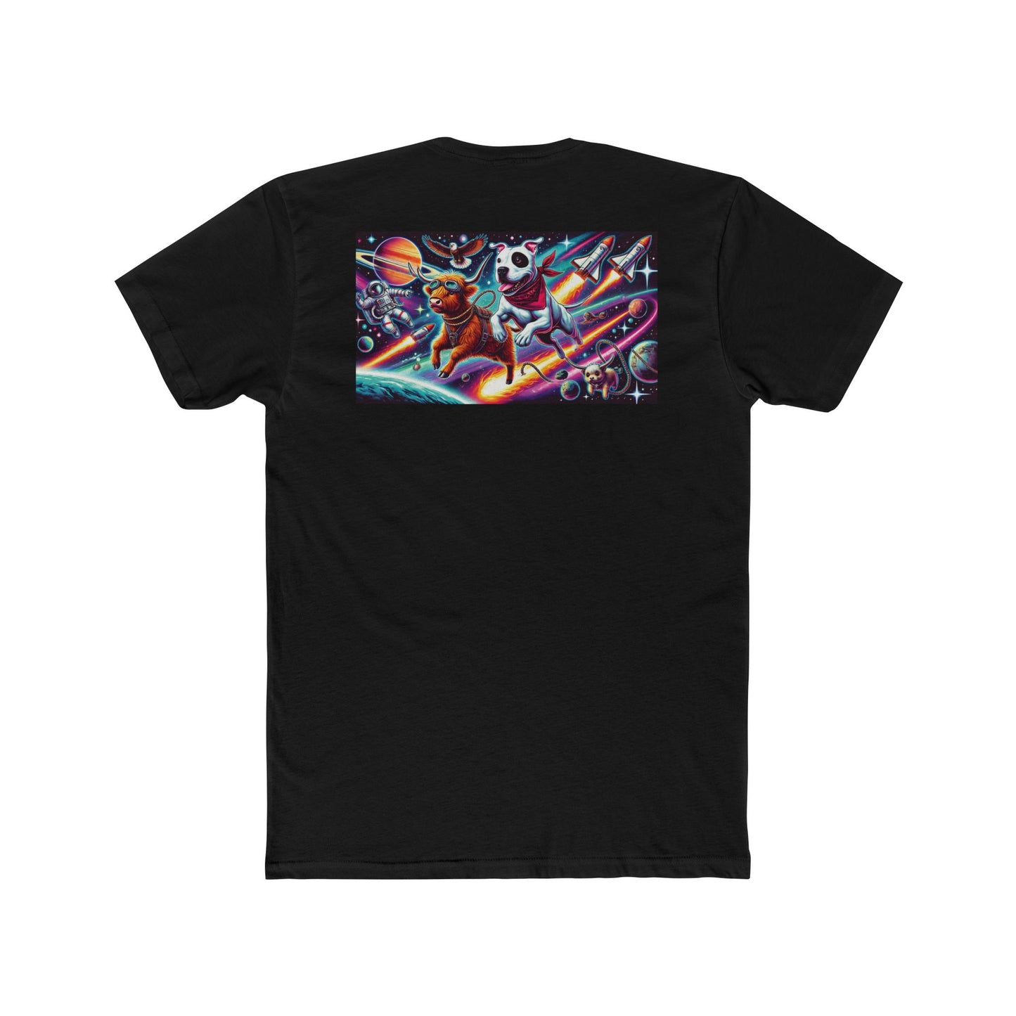Chill Cosmic Adventure Cotton Crew Tee - Bear and Saturn Design