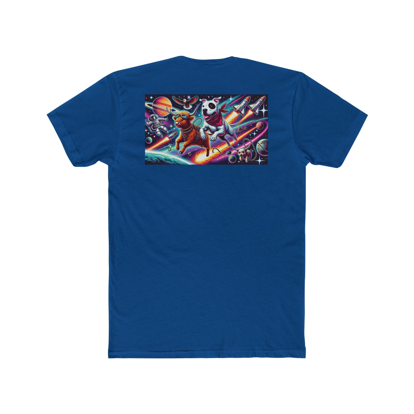 Chill Cosmic Adventure Cotton Crew Tee - Bear and Saturn Design