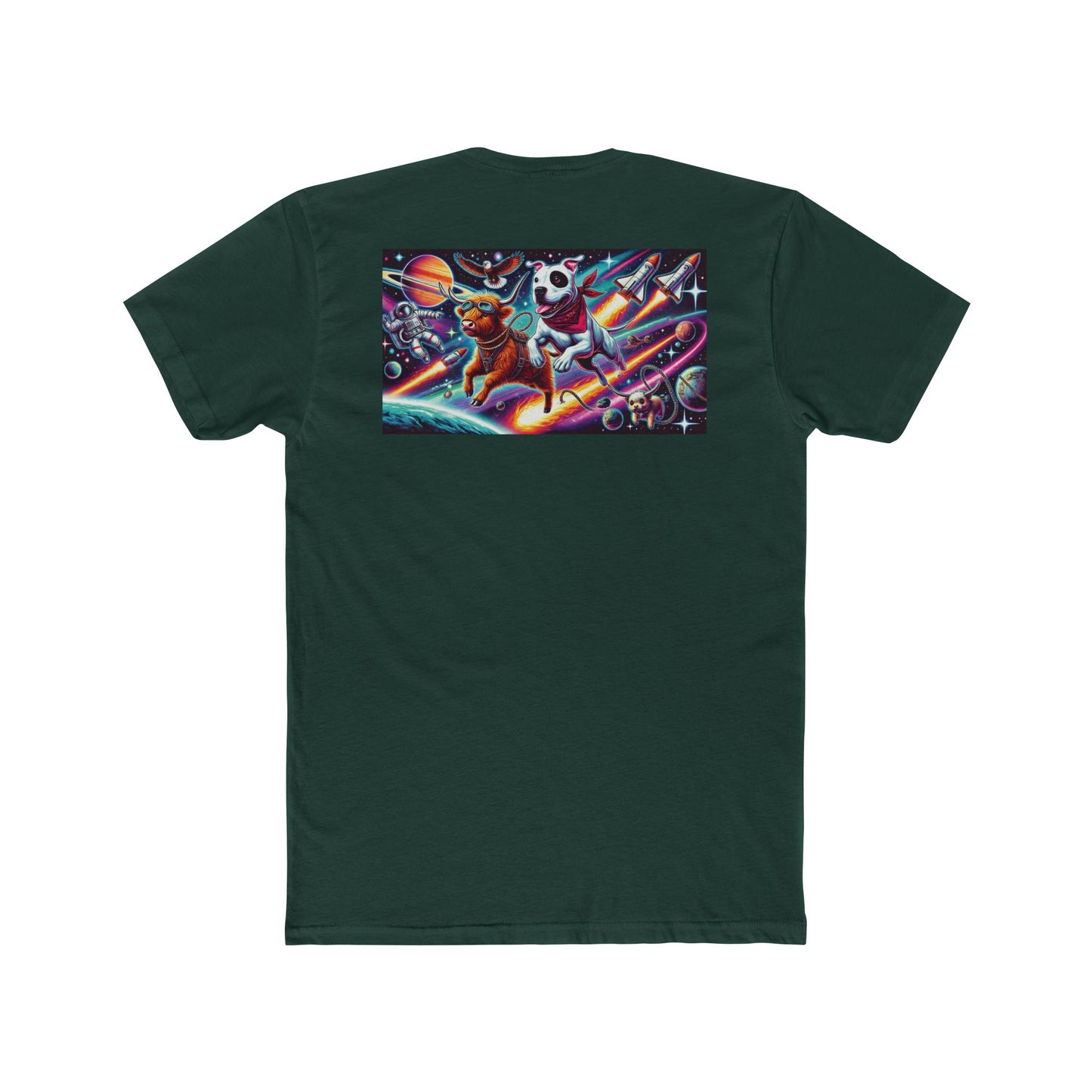 Chill Cosmic Adventure Cotton Crew Tee - Bear and Saturn Design