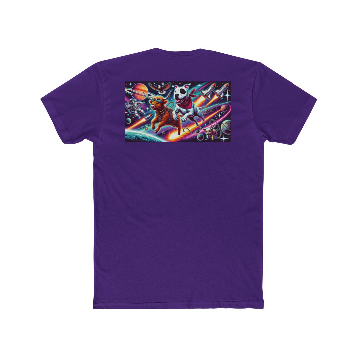 Chill Cosmic Adventure Cotton Crew Tee - Bear and Saturn Design