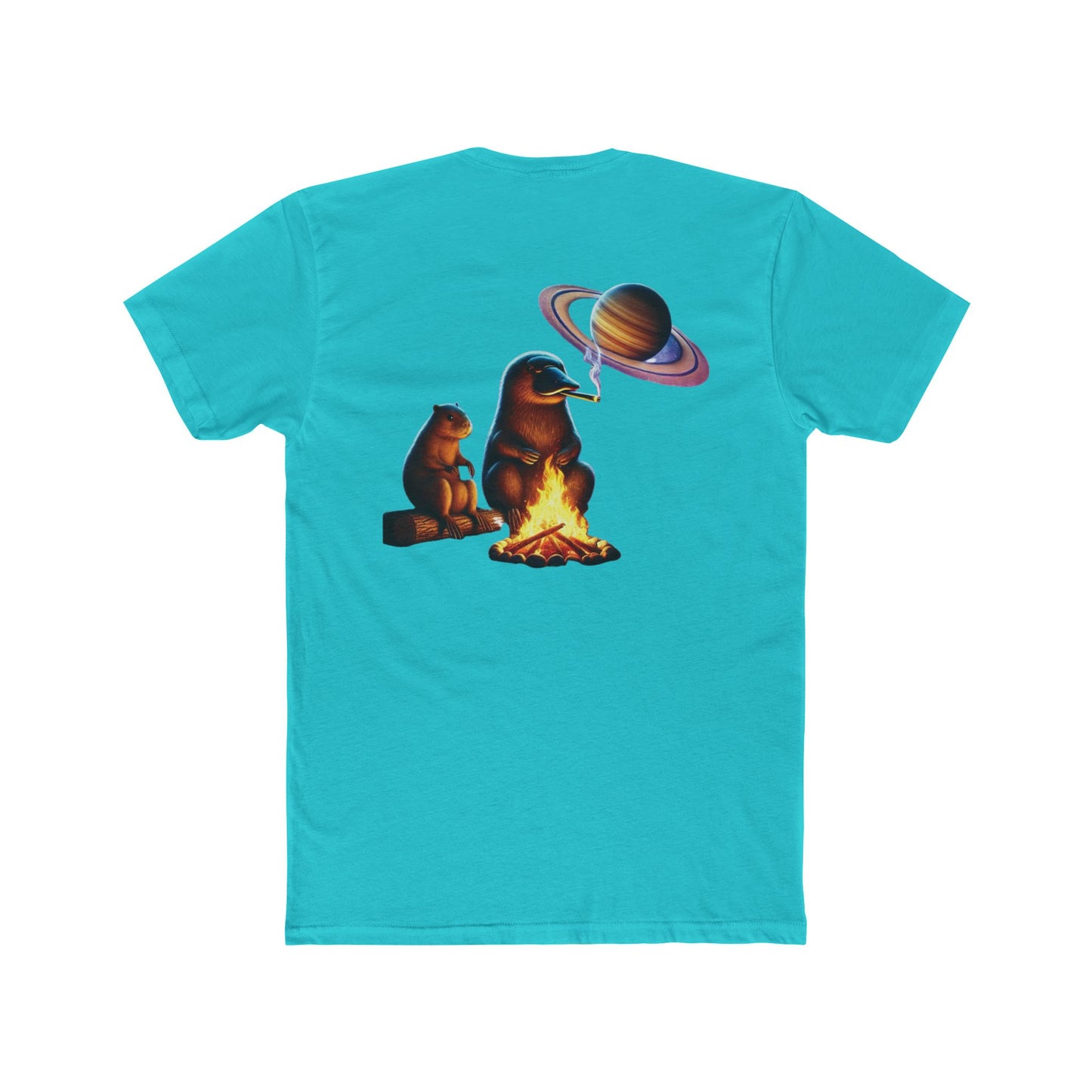 Chill Cosmic Campfire Unisex Cotton Crew Tee - Bear and Saturn Design