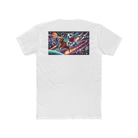 Chill Cosmic Adventure   Cotton Crew Tee - Bear and Saturn Design