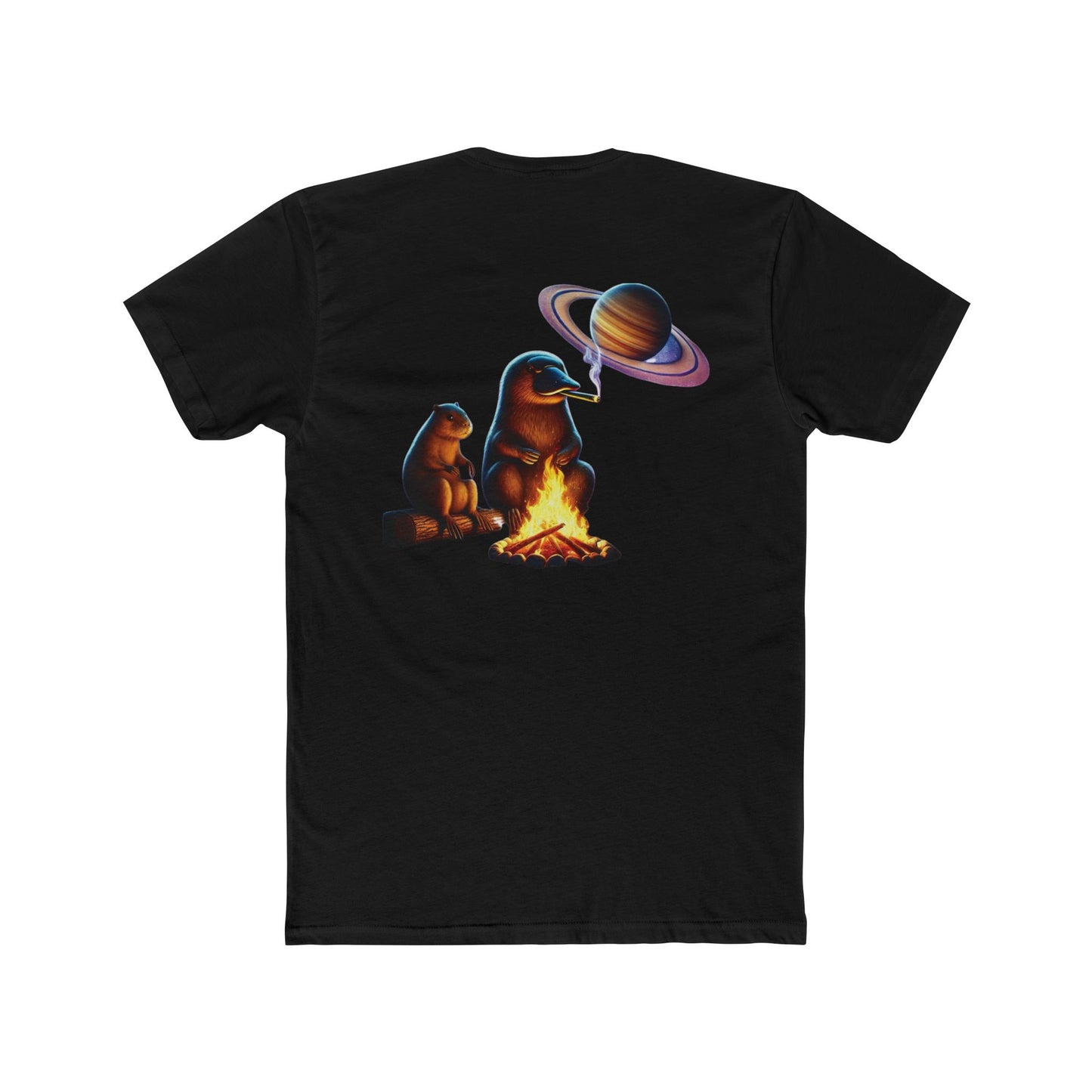 Chill Cosmic Campfire Unisex Cotton Crew Tee - Bear and Saturn Design