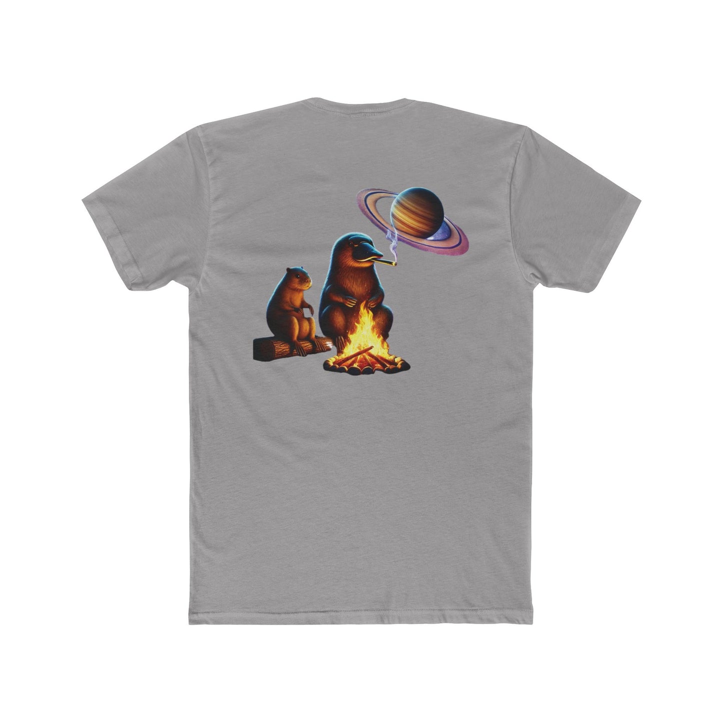 Chill Cosmic Campfire Unisex Cotton Crew Tee - Bear and Saturn Design