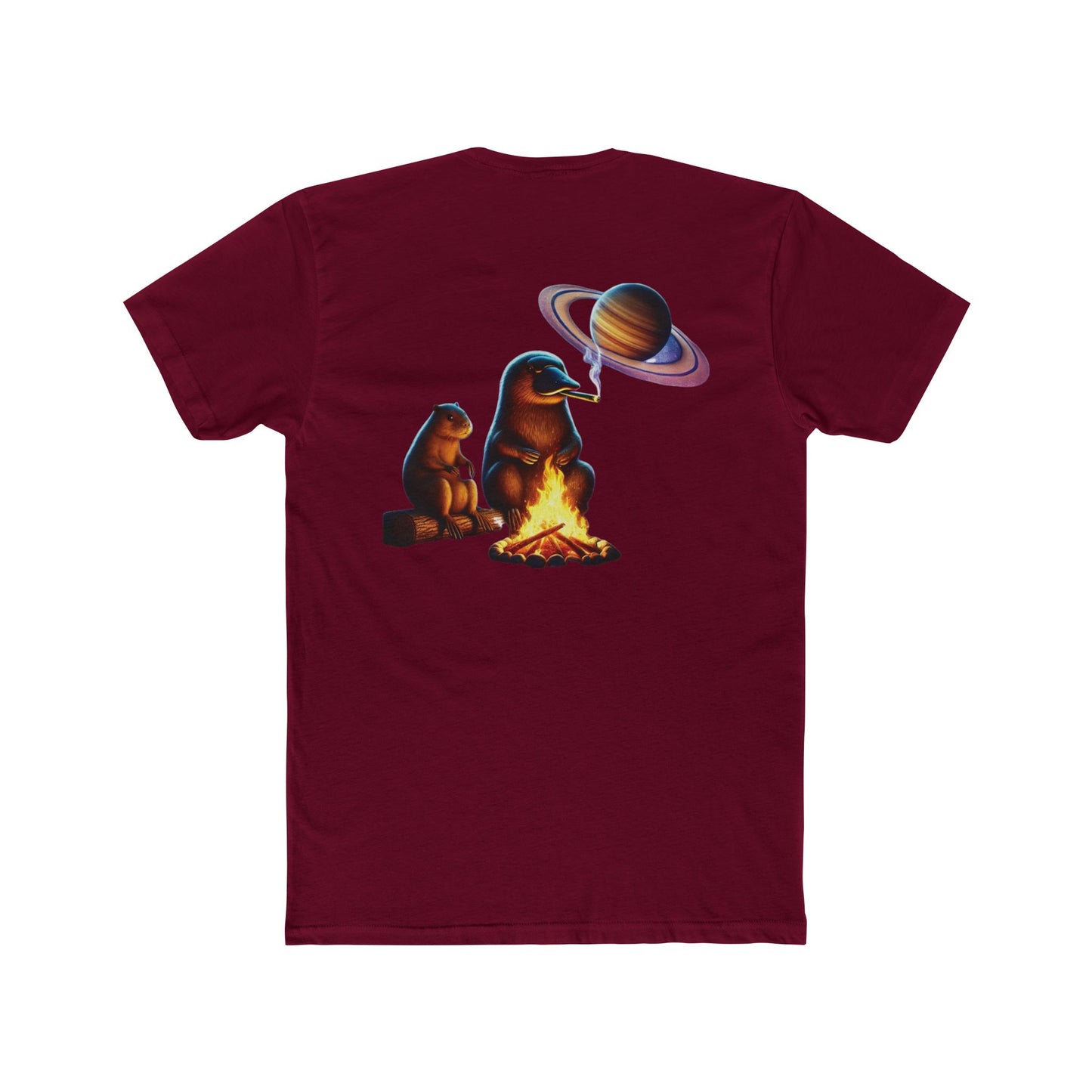 Chill Cosmic Campfire Unisex Cotton Crew Tee - Bear and Saturn Design