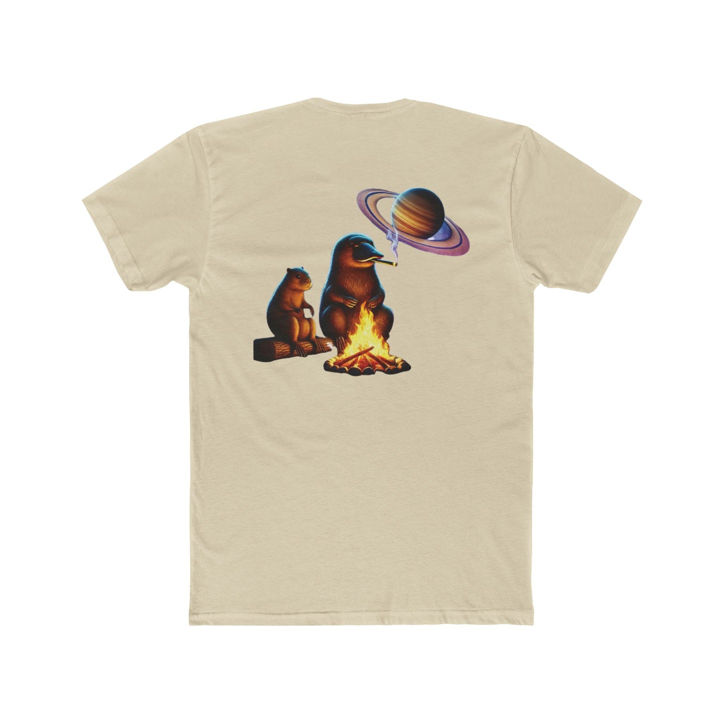 Chill Cosmic Campfire Unisex Cotton Crew Tee - Bear and Saturn Design