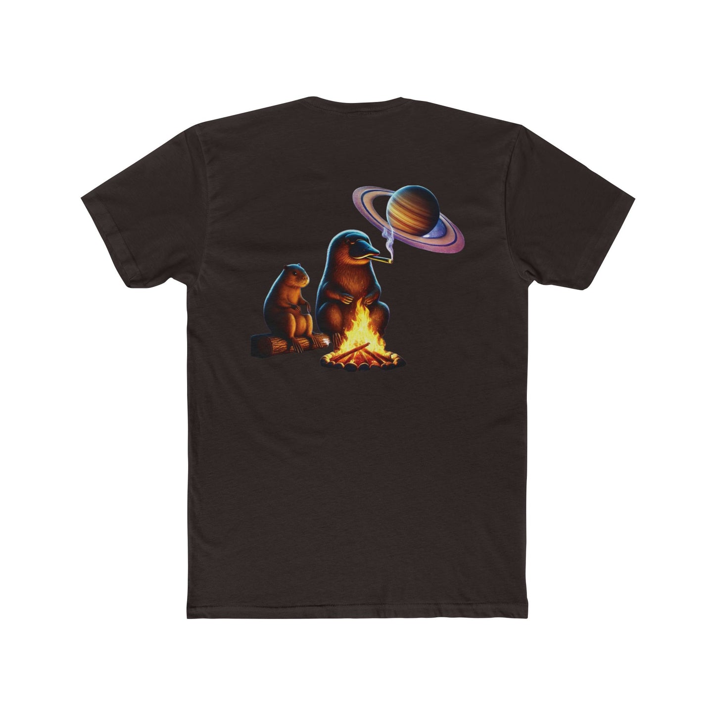 Chill Cosmic Campfire Unisex Cotton Crew Tee - Bear and Saturn Design