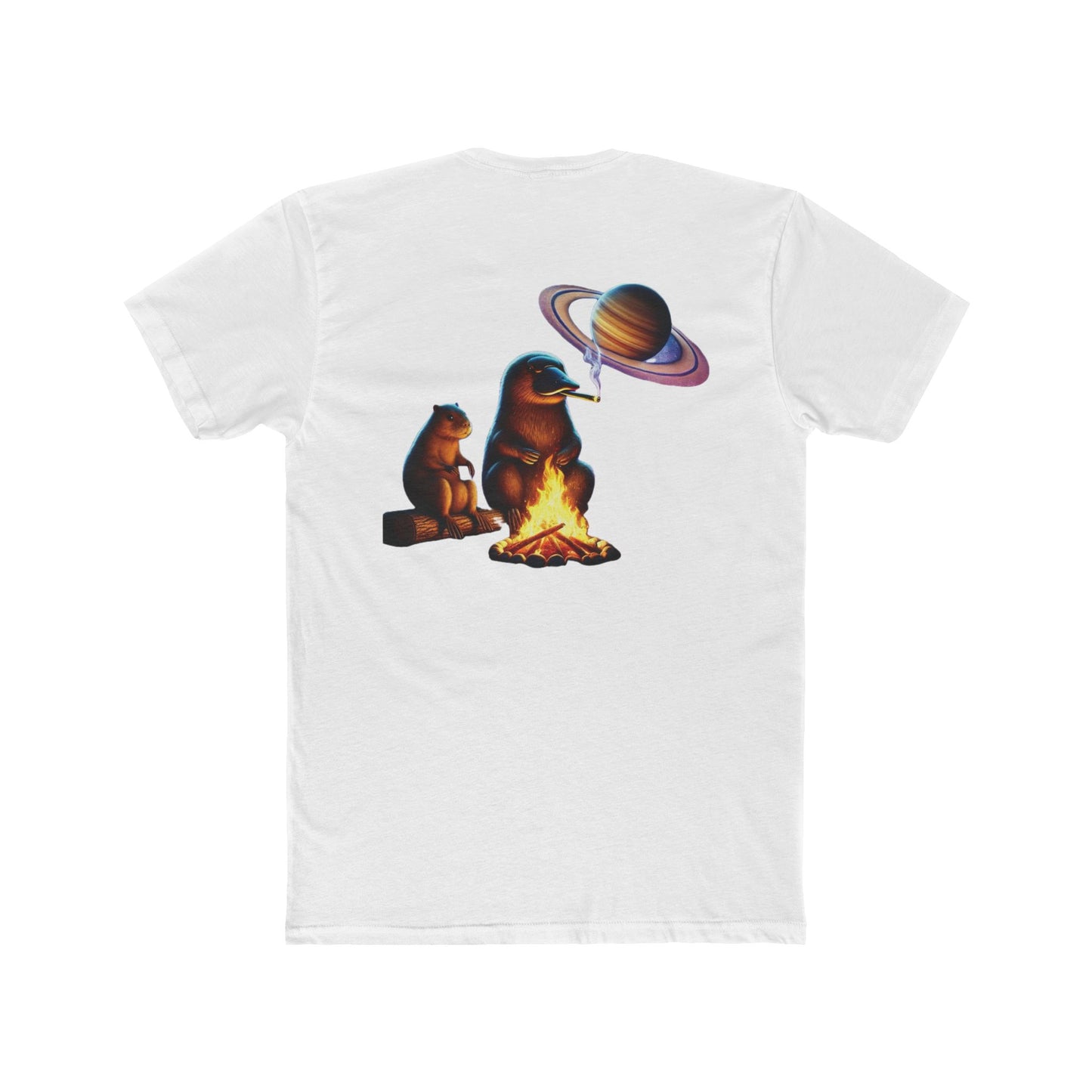 Chill Cosmic Campfire Unisex Cotton Crew Tee - Bear and Saturn Design