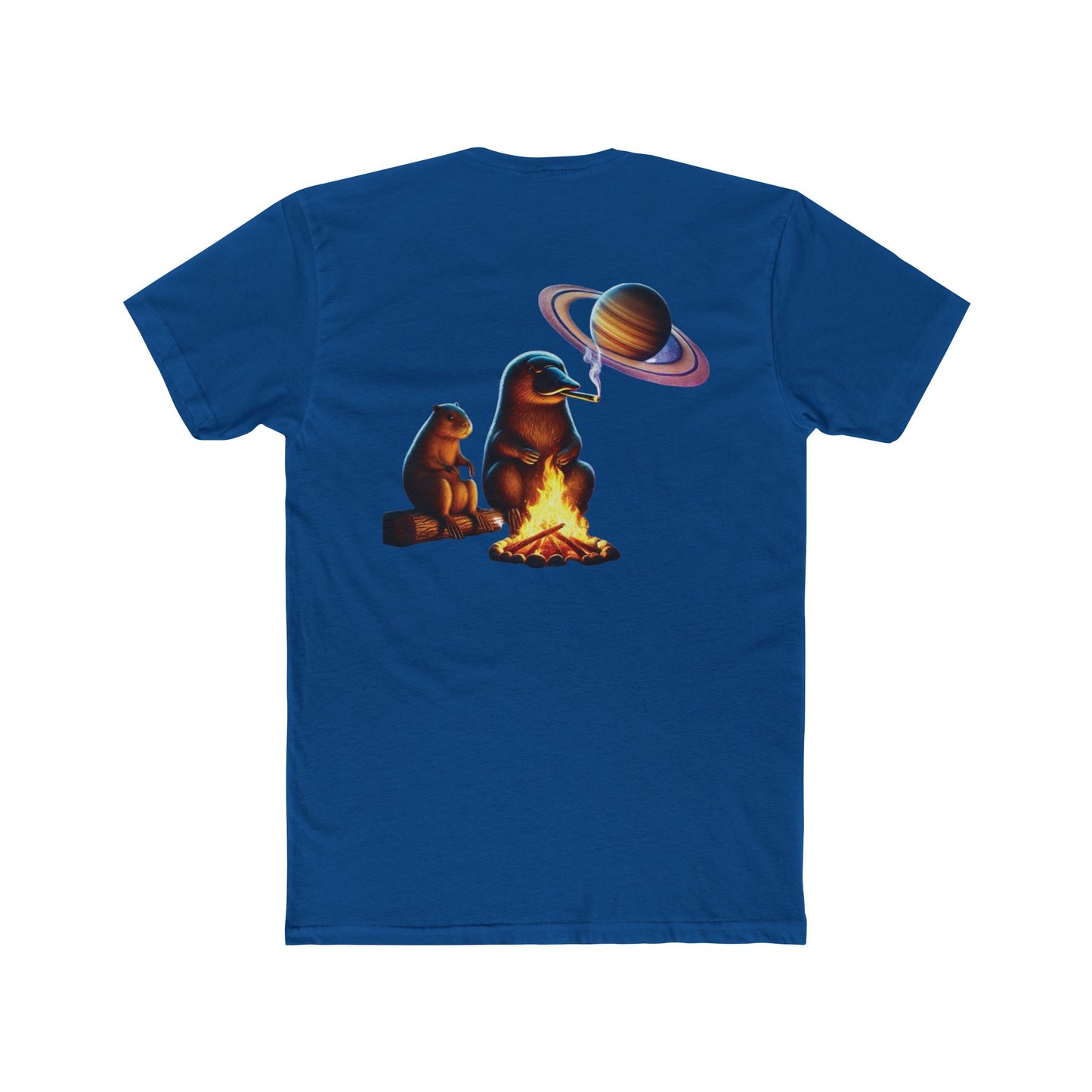 Chill Cosmic Campfire Unisex Cotton Crew Tee - Bear and Saturn Design