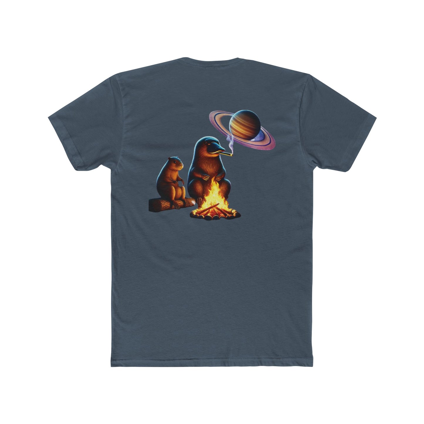 Chill Cosmic Campfire Unisex Cotton Crew Tee - Bear and Saturn Design